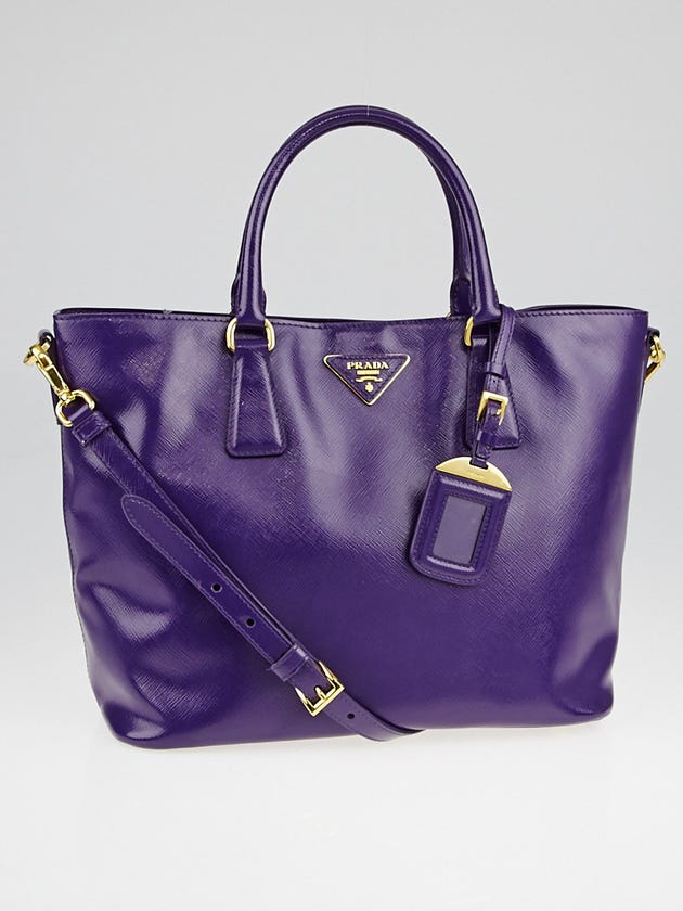 Prada Purple Saffiano Vernice Leather Tote Bag
