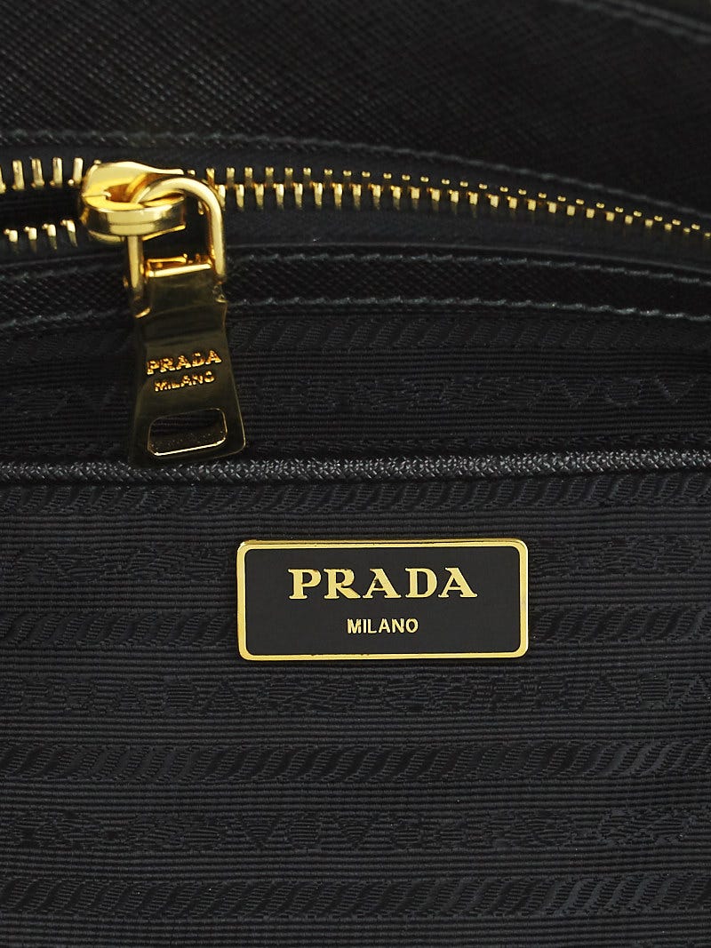 Prada Black Saffiano Lux Leather Double Zip Medium Tote Bag