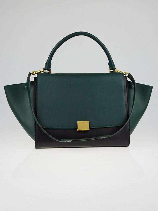 Celine Green/Black Bi-Color Smooth Calfskin Leather Small Trapeze Bag
