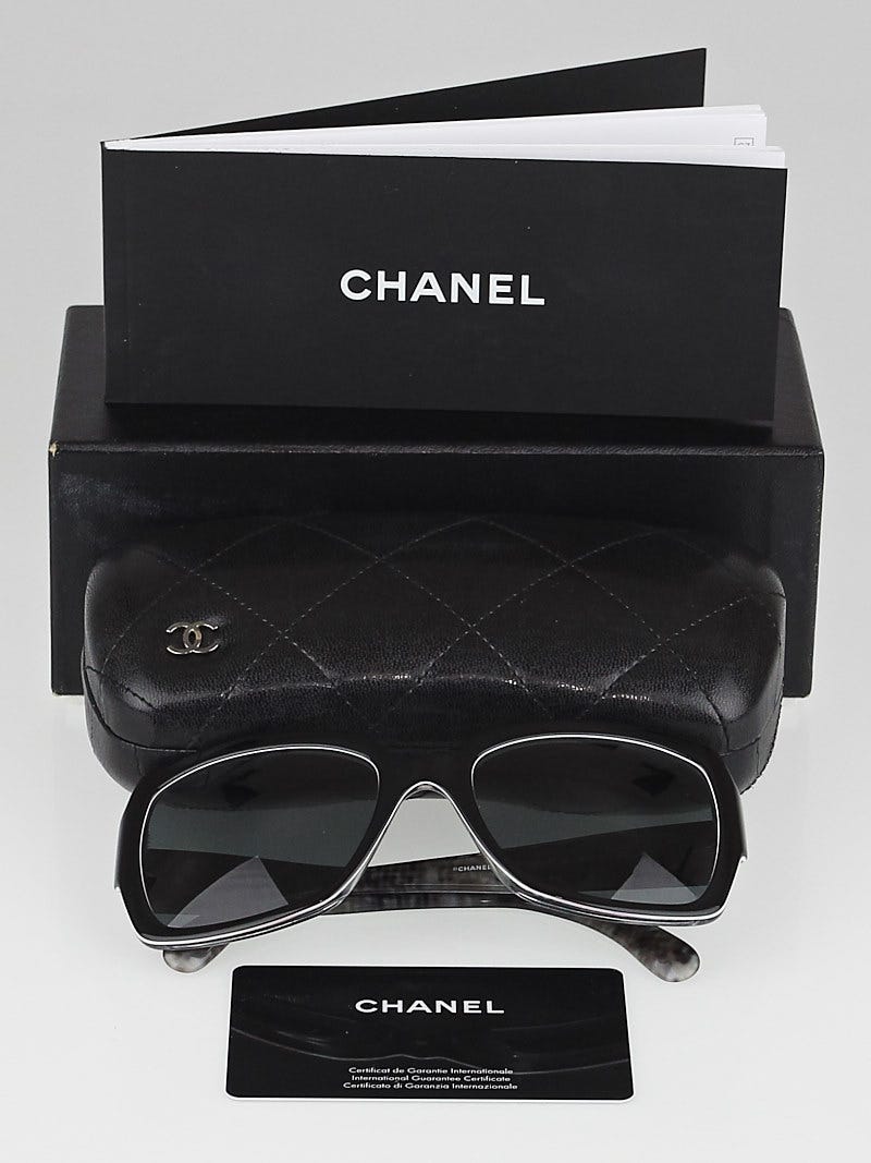 Chanel Black Tweed Print Square Frame Sunglasses - 5221 - Yoogi's Closet