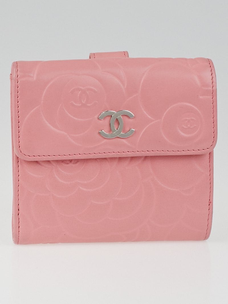 Chanel Pink Camellia Embossed Lambskin Leather Compact Wallet - Yoogi's  Closet