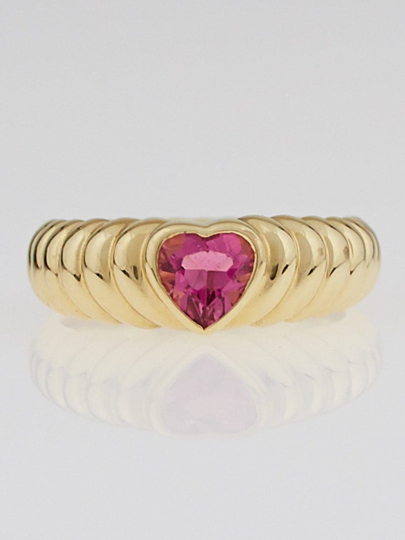 Tiffany Co. 18k Gold and Pink Tourmaline Heart Love Ring Size 5.5 Yoogi s Closet