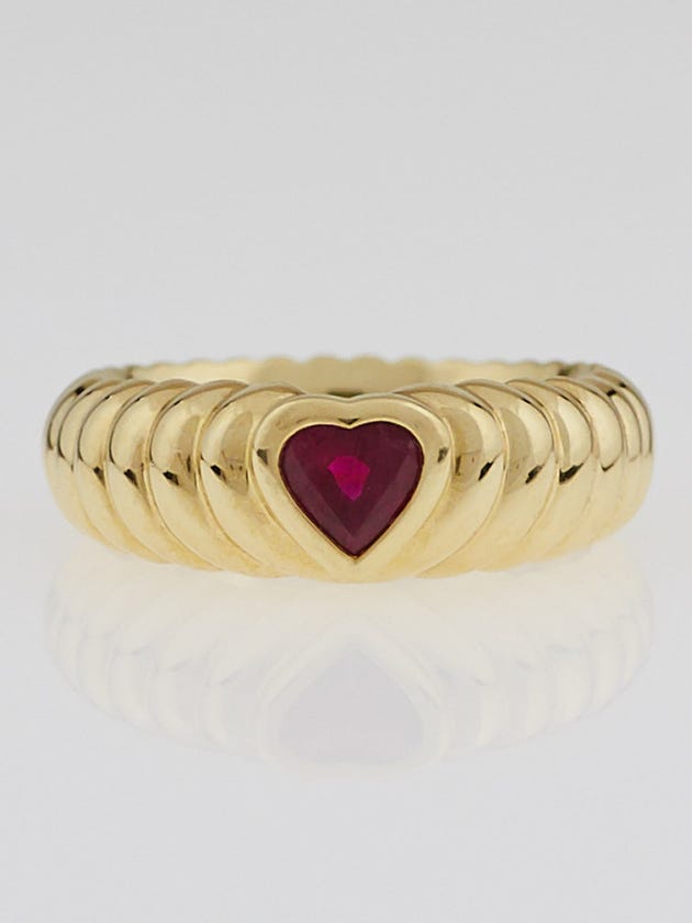 Tiffany & Co. 18k Gold and Red Tourmaline Heart Love Ring Size 5