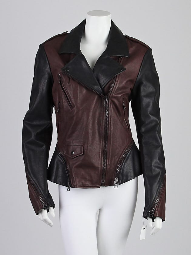 3.1 Phillip Lim Black/Chocolate Leather Two-Tone Contour Motor Cross Jacket Size 12