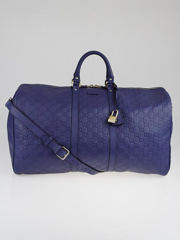 Gucci Blue Guccissima Leather Large Carry-On Duffle Travel Bag