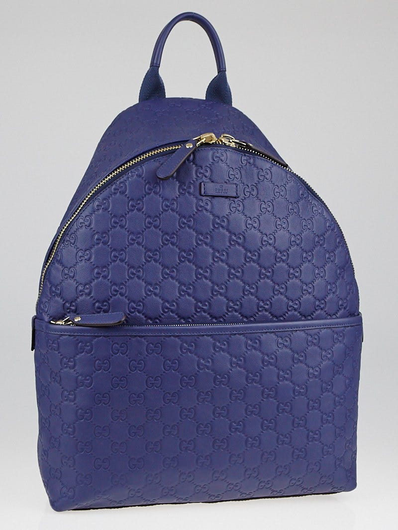 Gucci Blue Guccissima Leather Zip Backpack Bag | Yoogi's Closet