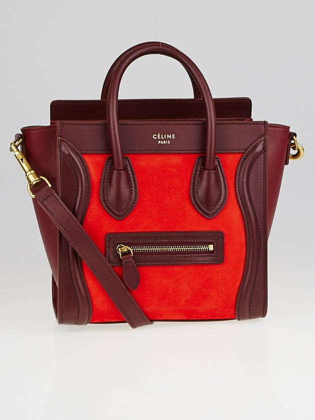 Celine Red Tricolor Nubuck and Smooth Calfskin Nano Luggage Bag
