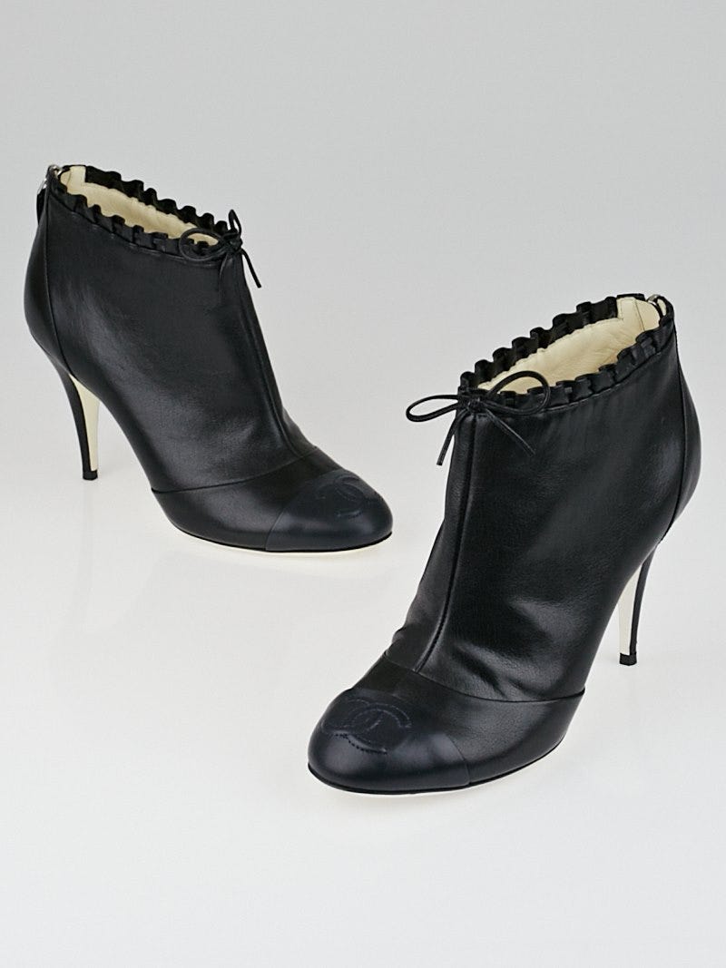 Chanel Black Leather Ruffle and Cap-Toe Ankle Boots Size 8.5/39 - Yoogi's  Closet