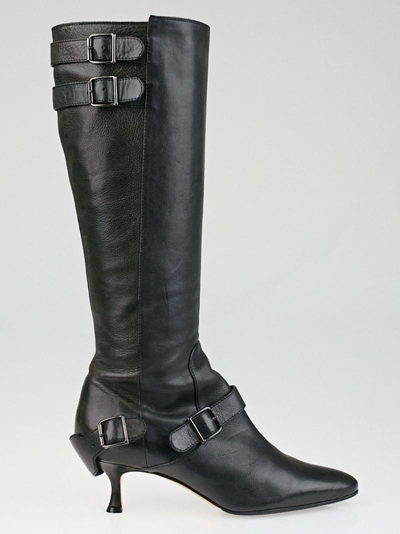 Manolo Blahnik Black Astrakhan-Cuffed offers Riding Boot