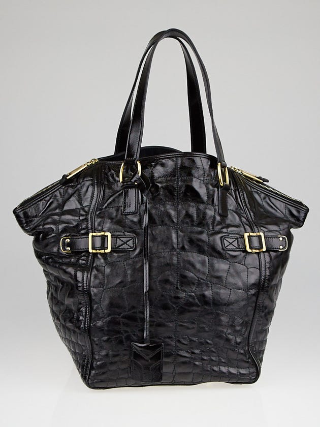 Yves Saint Laurent Black Croc-Print Quilted Leather Large Downtown Bag