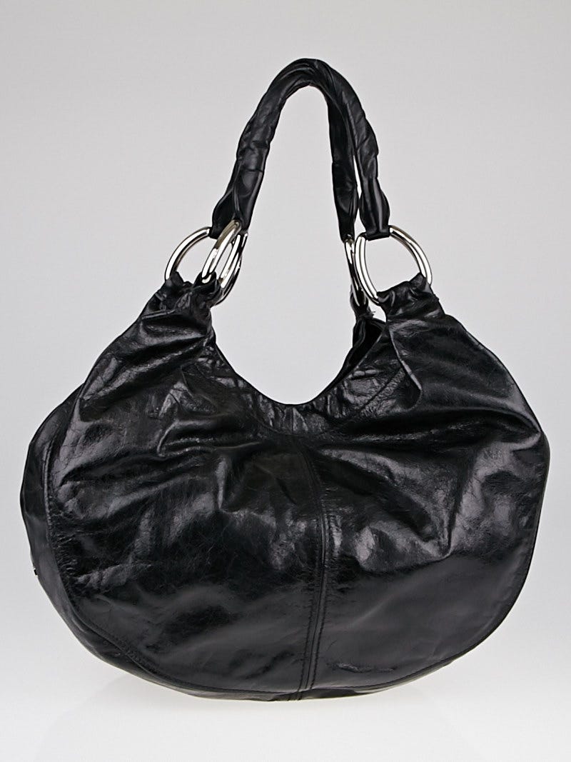 Miu Miu Black Vitello Vintage Leather Sacca Hobo Bag - Yoogi's Closet