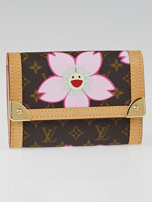 Louis Vuitton Limited Edition Brown Cherry Blossom Monogram Canvas Porte Monnaie Plat