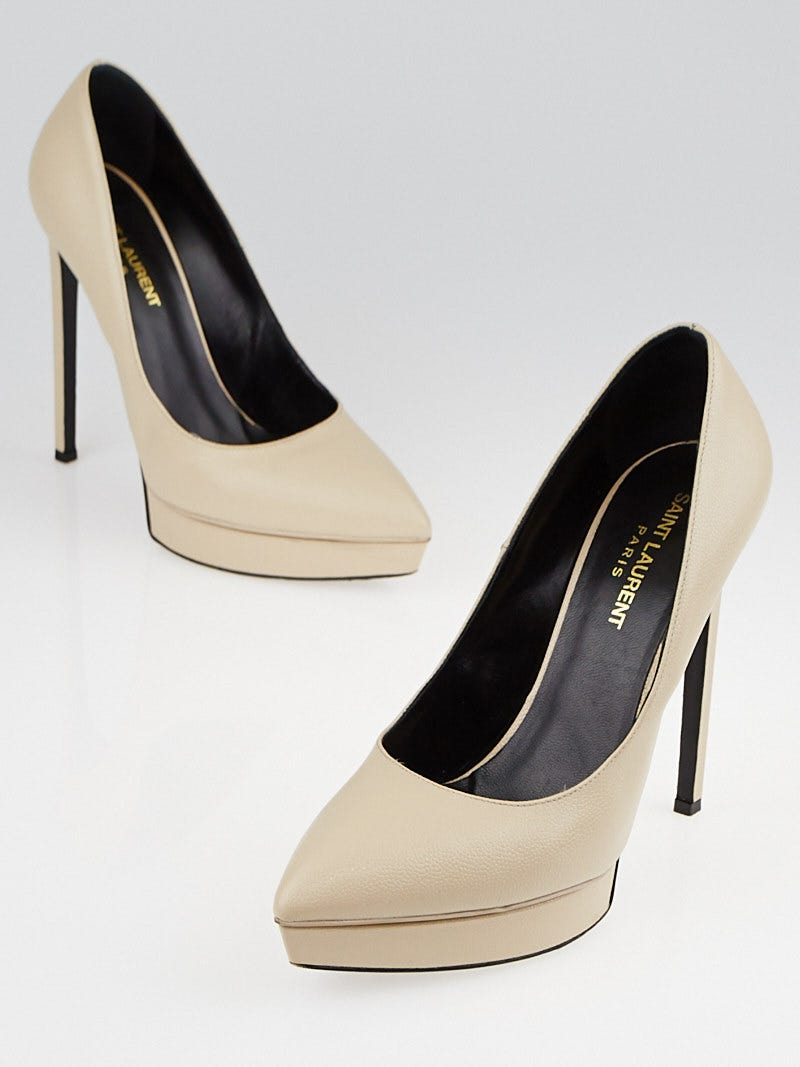 Yves Saint Laurent Beige Pebbled Leather Janis Pumps Size 7.5 38