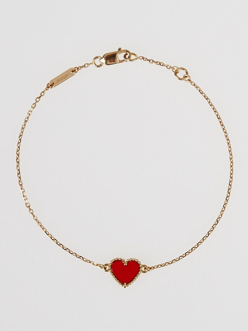 Van Cleef & Arpels 18k Rose Gold and Carnelian Sweet Alhambra Heart Bracelet  - Yoogi's Closet