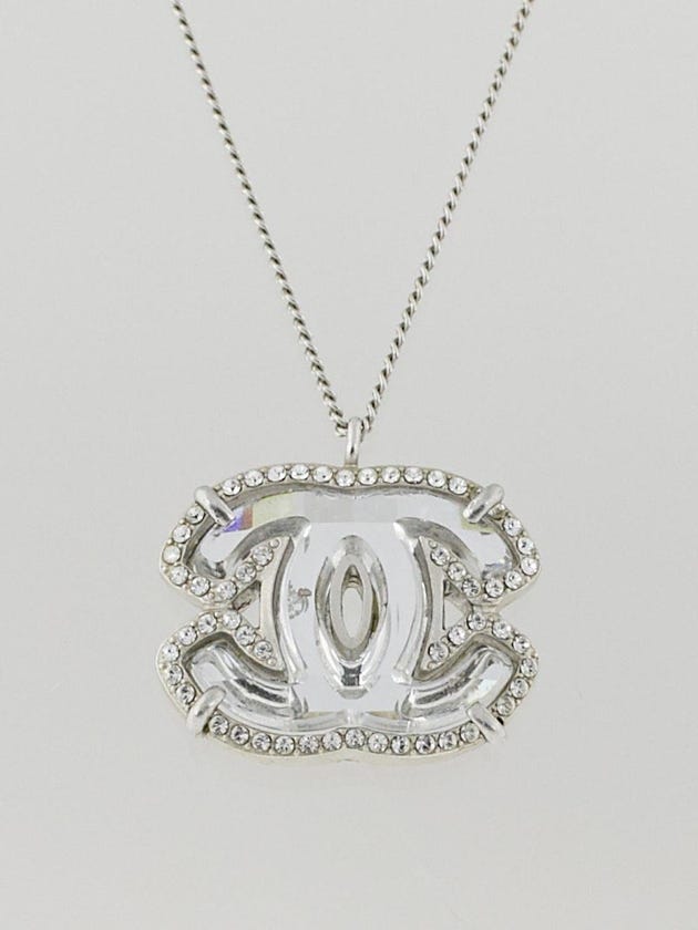 Chanel Silvertone and Crystal CC Pendant Necklace