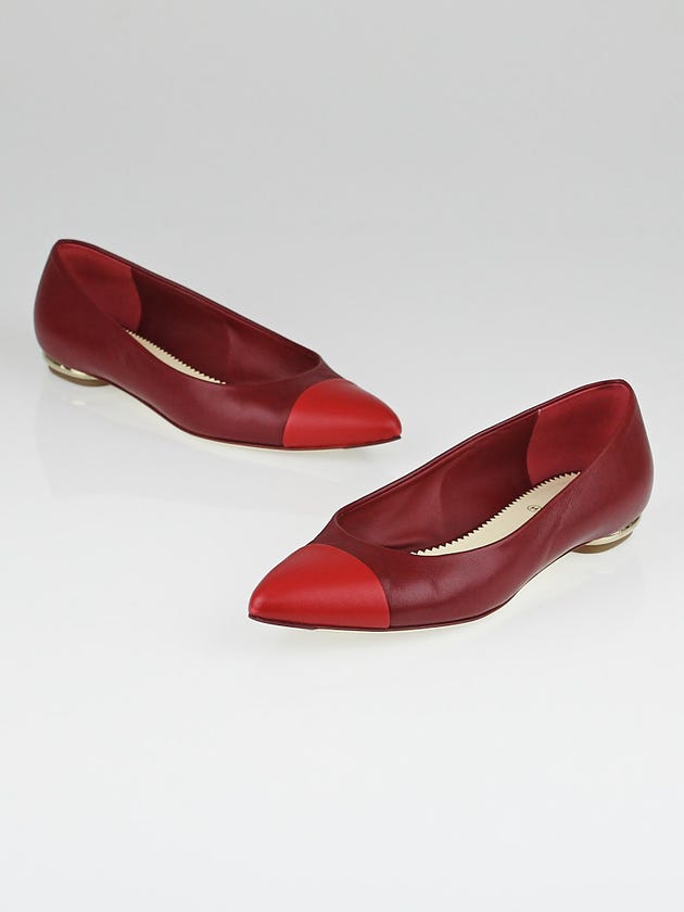 Chanel Red Leather Pointed Toe Ballet Flats Size 6/36.5