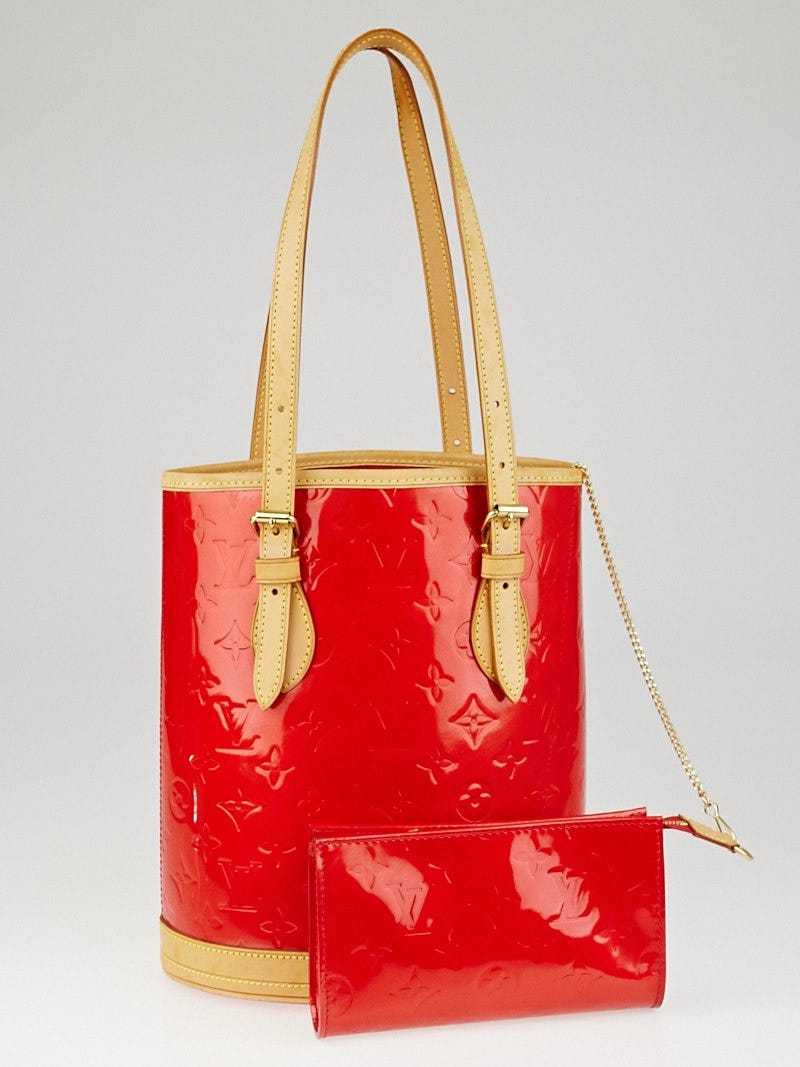 Louis Vuitton Red Monogram Vernis Petit Bucket Bag w/ Accessories