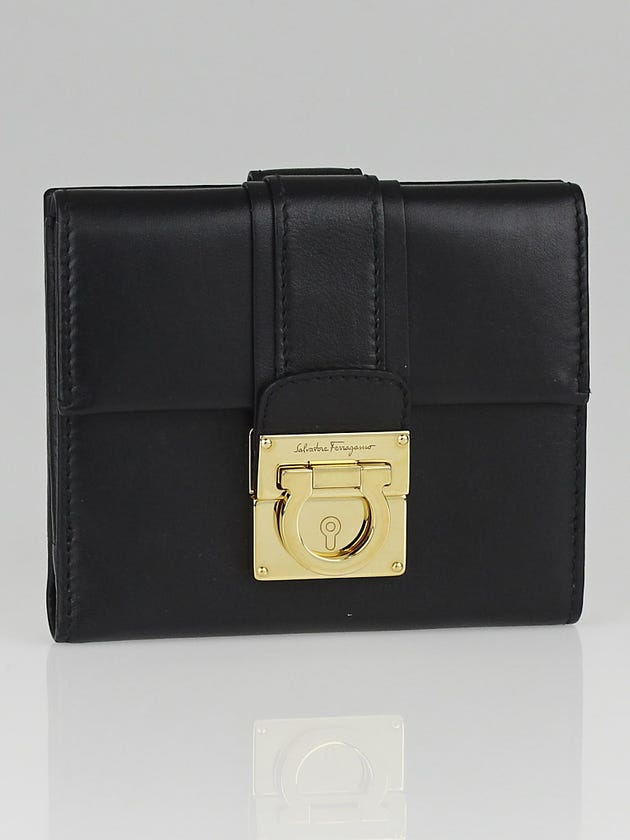 Salvatore Ferragamo Black Calfskin Leather Compact Wallet