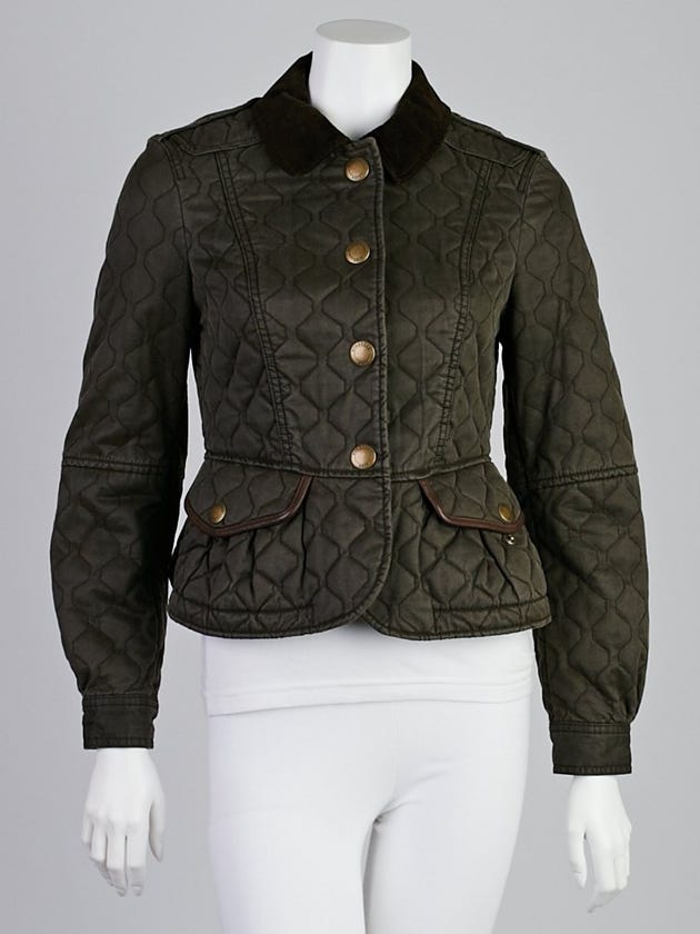 Burberry Brit Dark Khaki Green Quilted Cotton Blend Lockington Jacket Size 2
