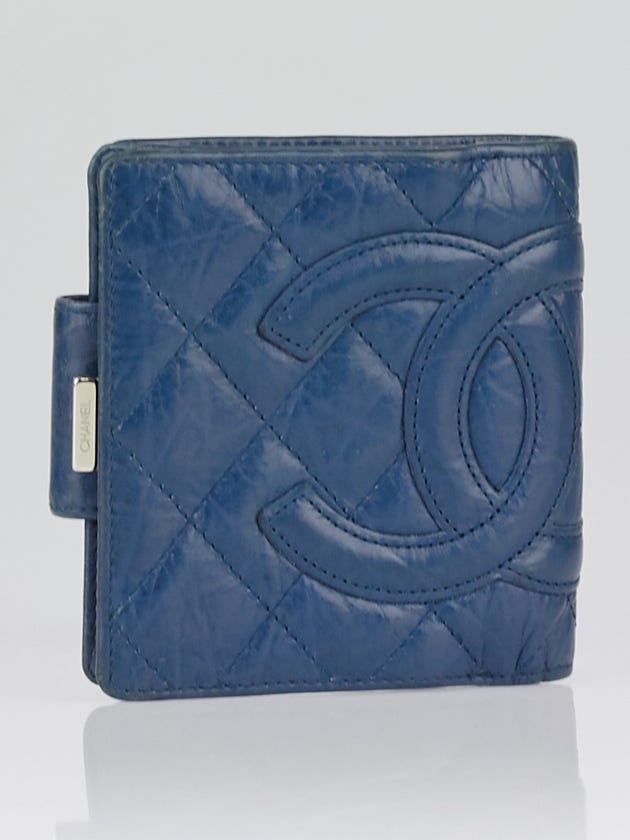 Chanel Blue Quilted Ligne Cambon Compact French Purse Wallet