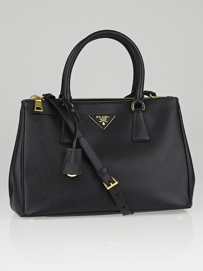 Prada Black Saffiano Lux Leather Double Zip Small Tote Bag BN1801 - Yoogi's  Closet