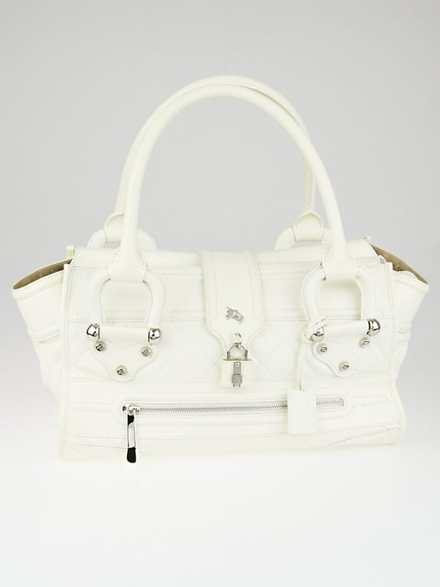 Burberry White Quilted Leather Large Manor Bag