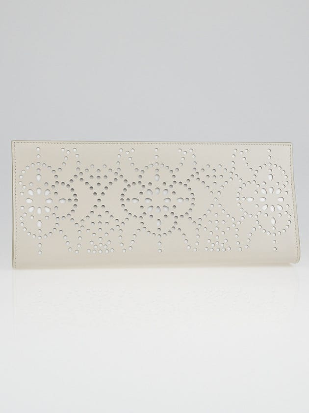 Alaïa Perle/White Laser Cut Leather Clutch Bag