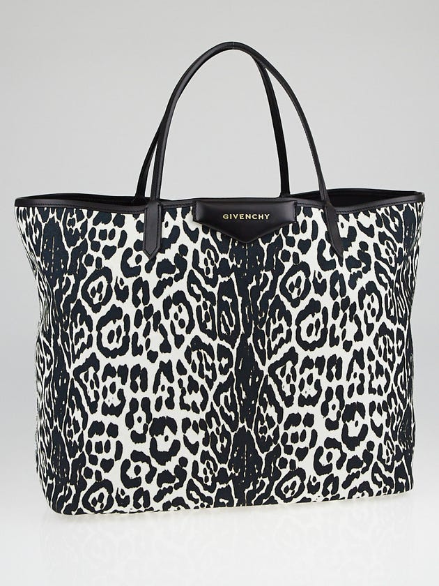 Givenchy Black/White Leopard Print Canvas Antigona Large Tote Bag