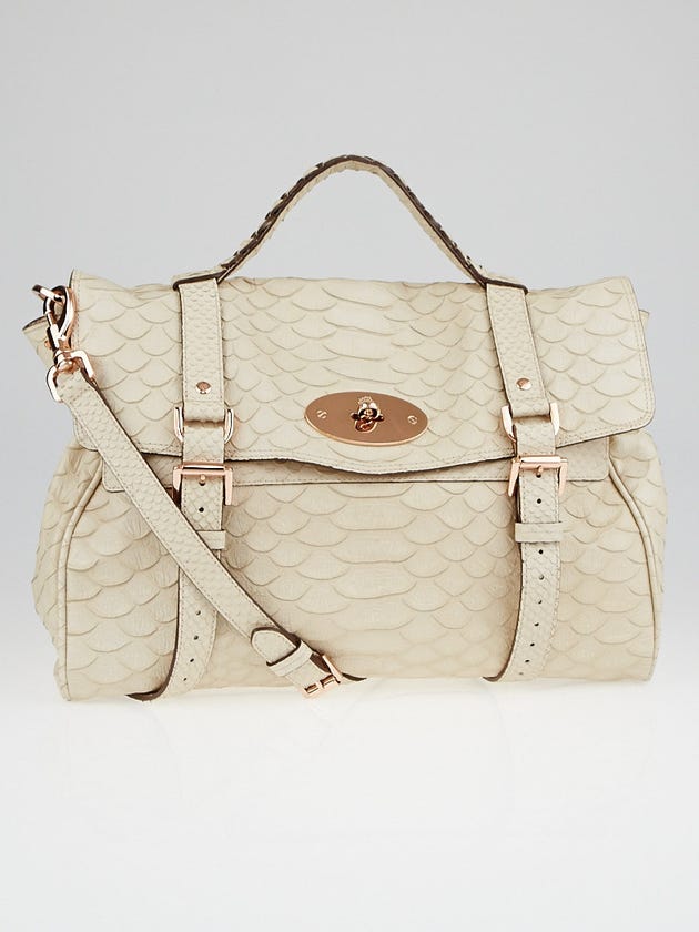 Mulberry Pebbled Beige Silky Snake Print Leather Oversized Alexa