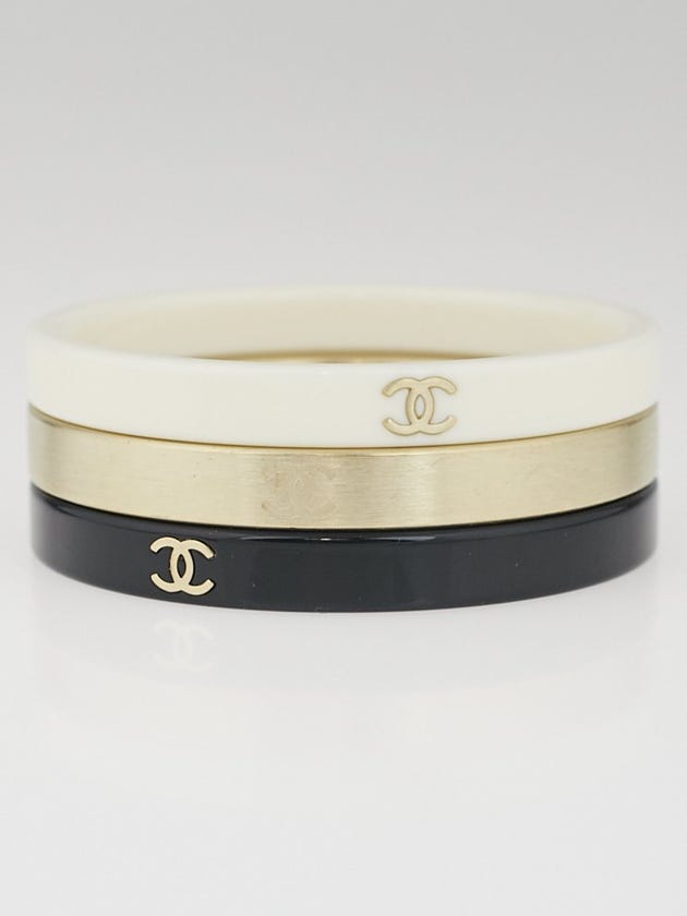 Chanel Black/White/Gold Three Set Skinny Bangle Bracelets