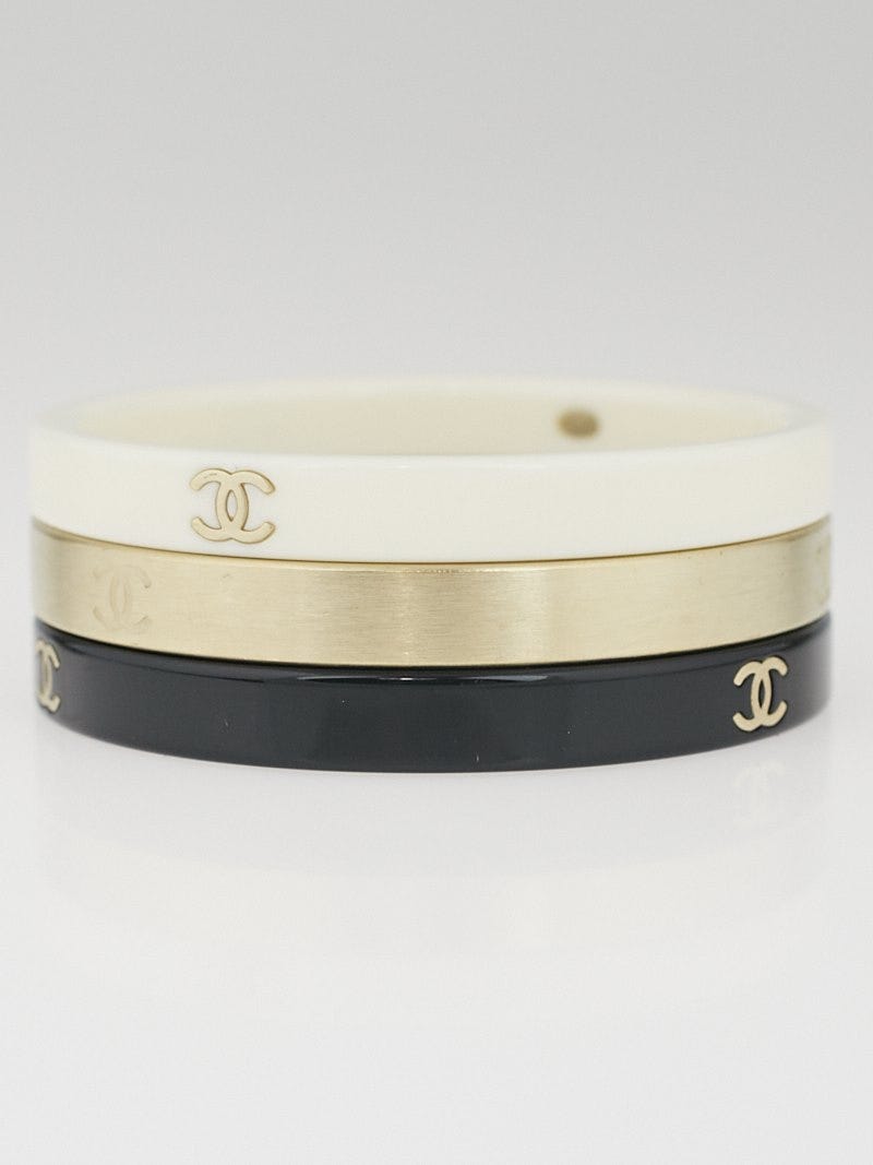 Chanel Black/White/Gold Three Set Skinny Bangle Bracelets