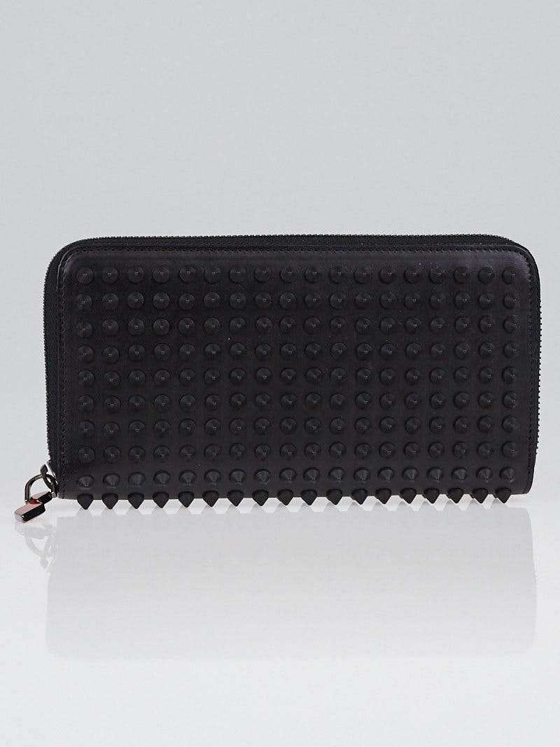 Christian Louboutin Panettone Zip Around Studs Leopard Pattern Purse Wallet Brown black