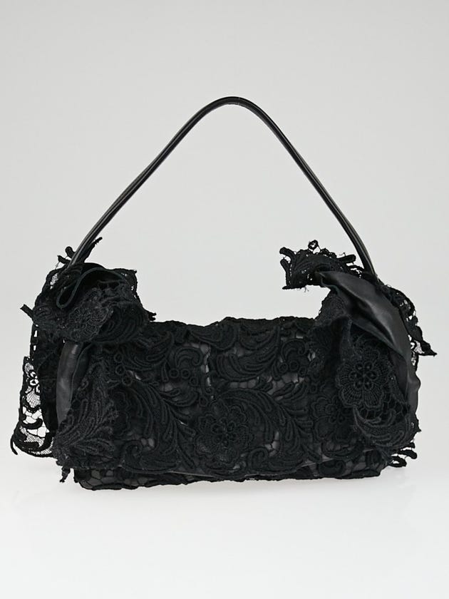 Prada Black Lace Pizzo Baguette Flap Bag
