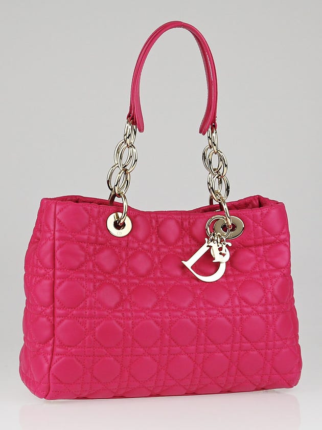 Christian Dior Fuchsia Cannage Quilted Lambskin Leather Small Dior Soft Tote Bag
