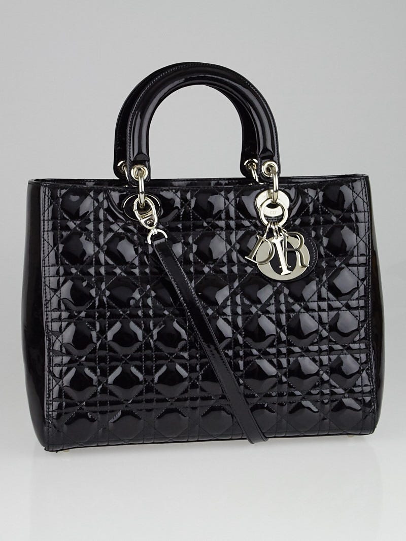 Christian Dior Black Cannage Quilted Patent Leather Large Lady Dior Tote Bag Yoogi s Closet