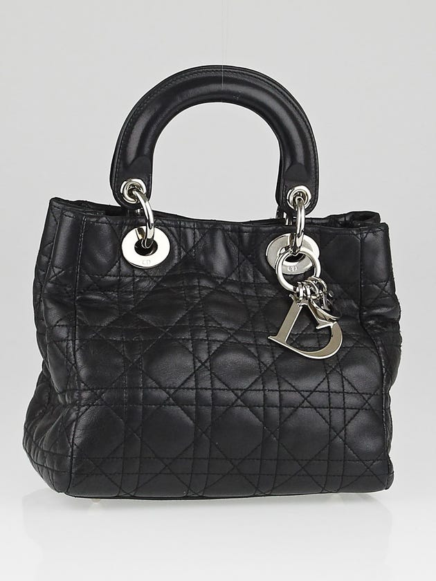 Christian Dior Black Cannage Quilted Lambskin Leather Mini Soft Lady Dior Bag