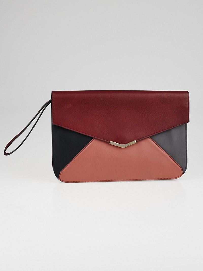 Fendi Red Color Blocked 2Jours Leather Envelope Clutch