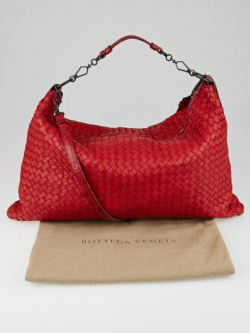 Bottega Veneta Red Intrecciato Woven Nappa Torchon Leather and