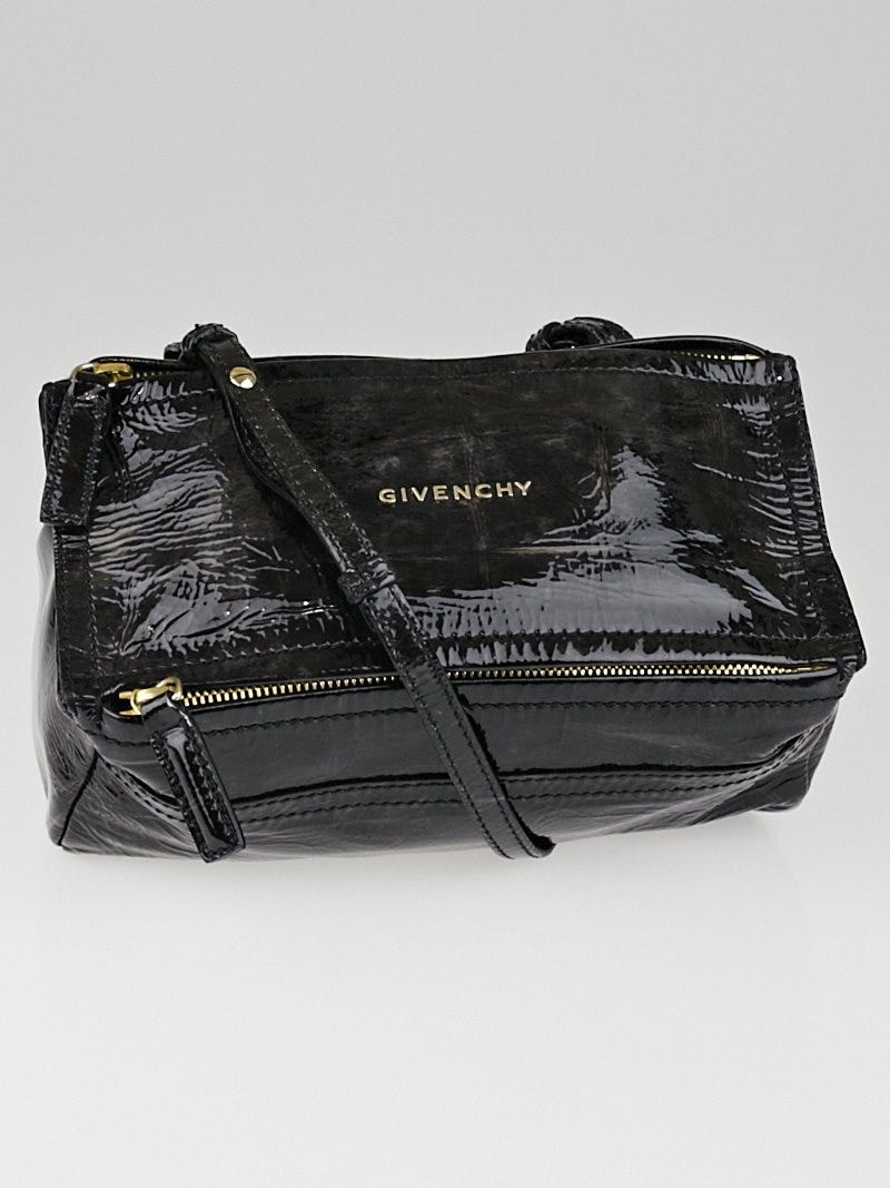 Givenchy Black Distressed Patent Leather Mini Messenger Bag - Yoogi's Closet