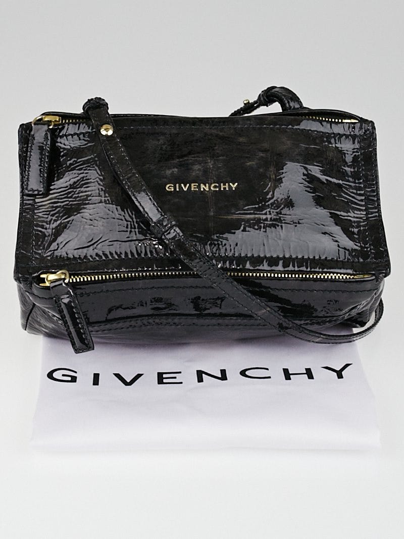 Givenchy Black Distressed Patent Leather Pandora Mini Messenger