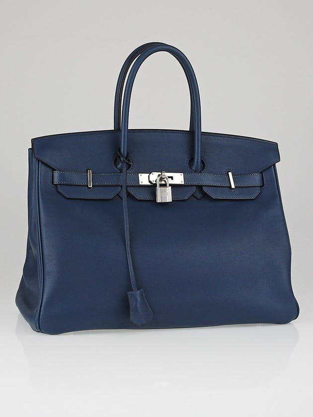 Hermes 35cm Bleu de Prusse Swift Leather Palladium Plated Birkin Bag