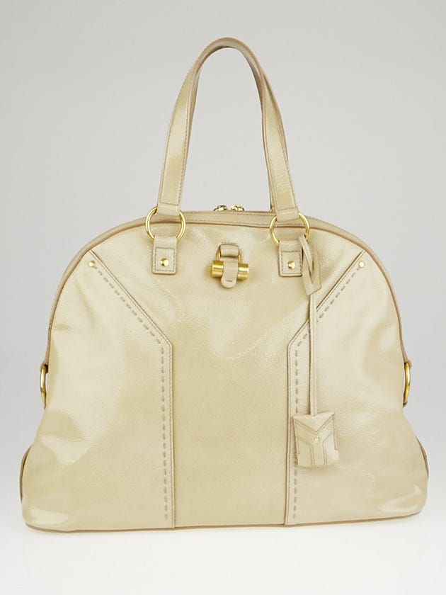Yves Saint Laurent Beige Patent Leather Oversized Muse Bag