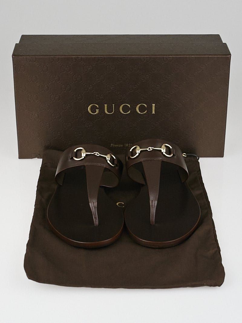 Gucci Brown Leather Horsebit Thong Sandals Size 8.5/39