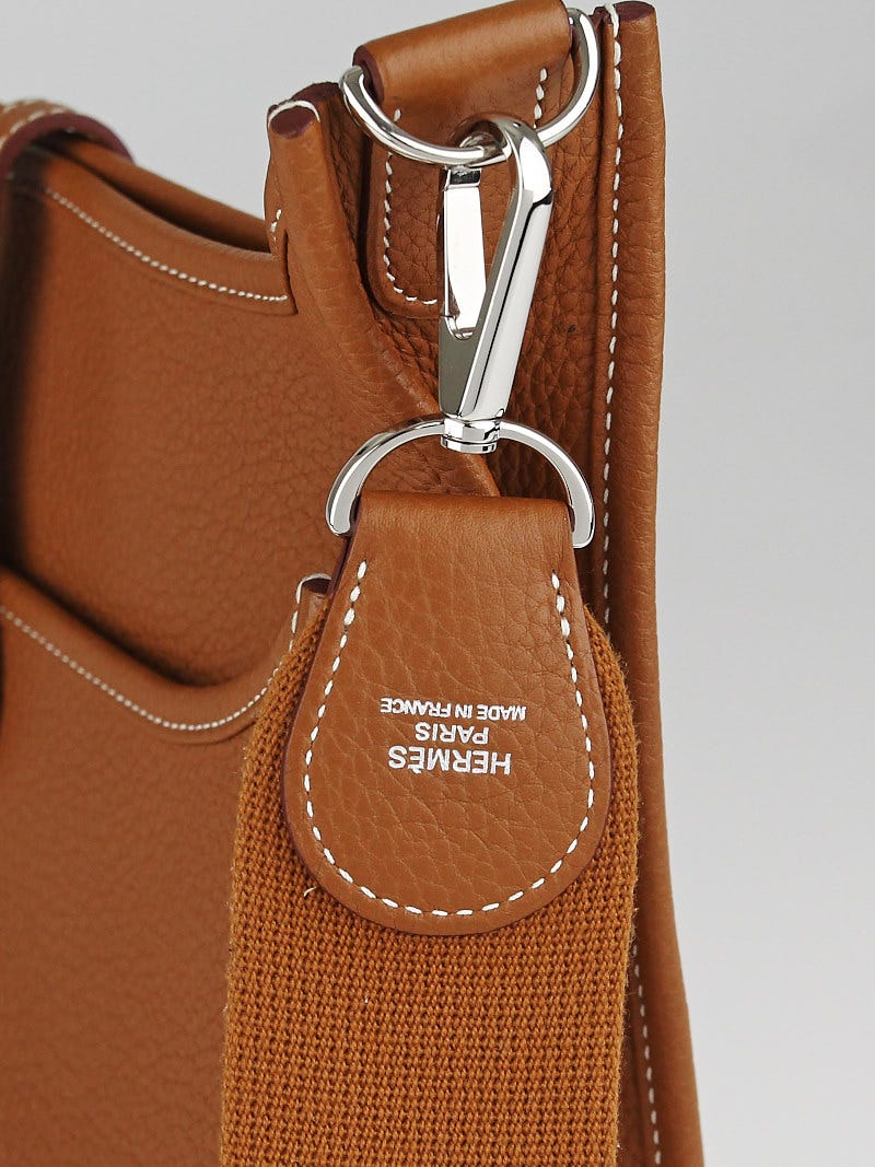 Hermes Gold Clemence Leather Evelyne III PM Bag | Yoogi's Closet Hermes Gold Clemence Leather Evelyne III PM Bag | Yoogi's Closet