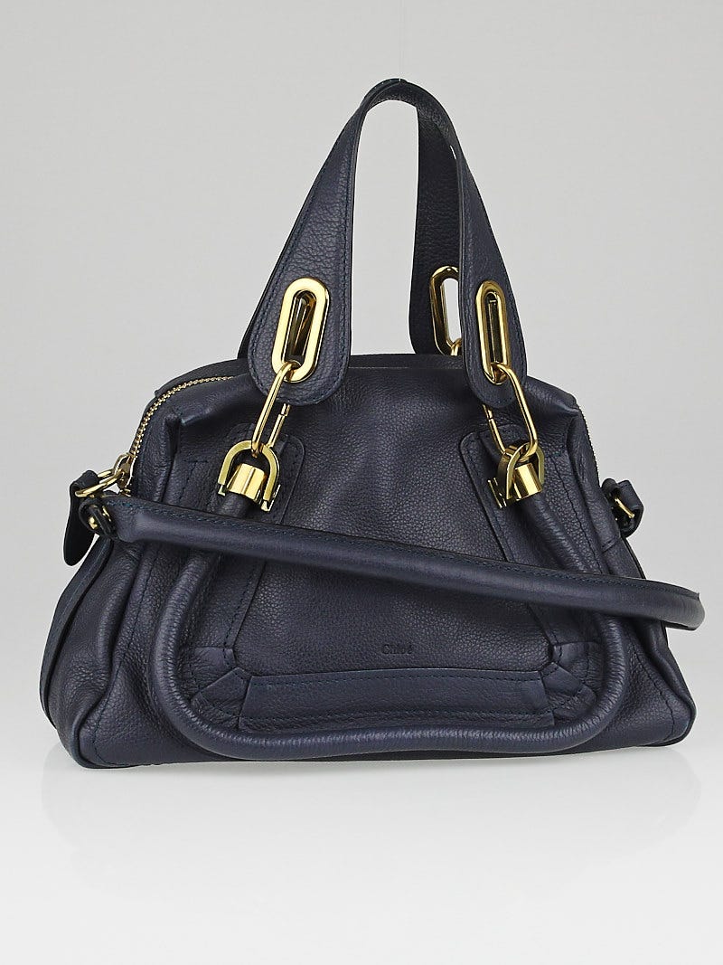Chloe Navy Blue Pebbled Leather Small Paraty Bag Yoogi s Closet
