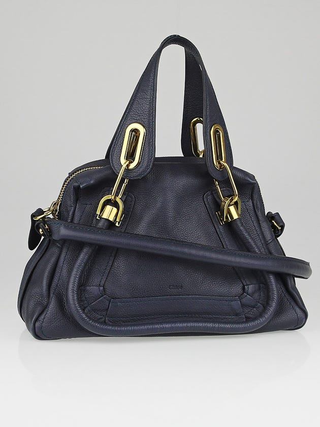 Chloe Navy Blue Pebbled Leather Small Paraty Bag
