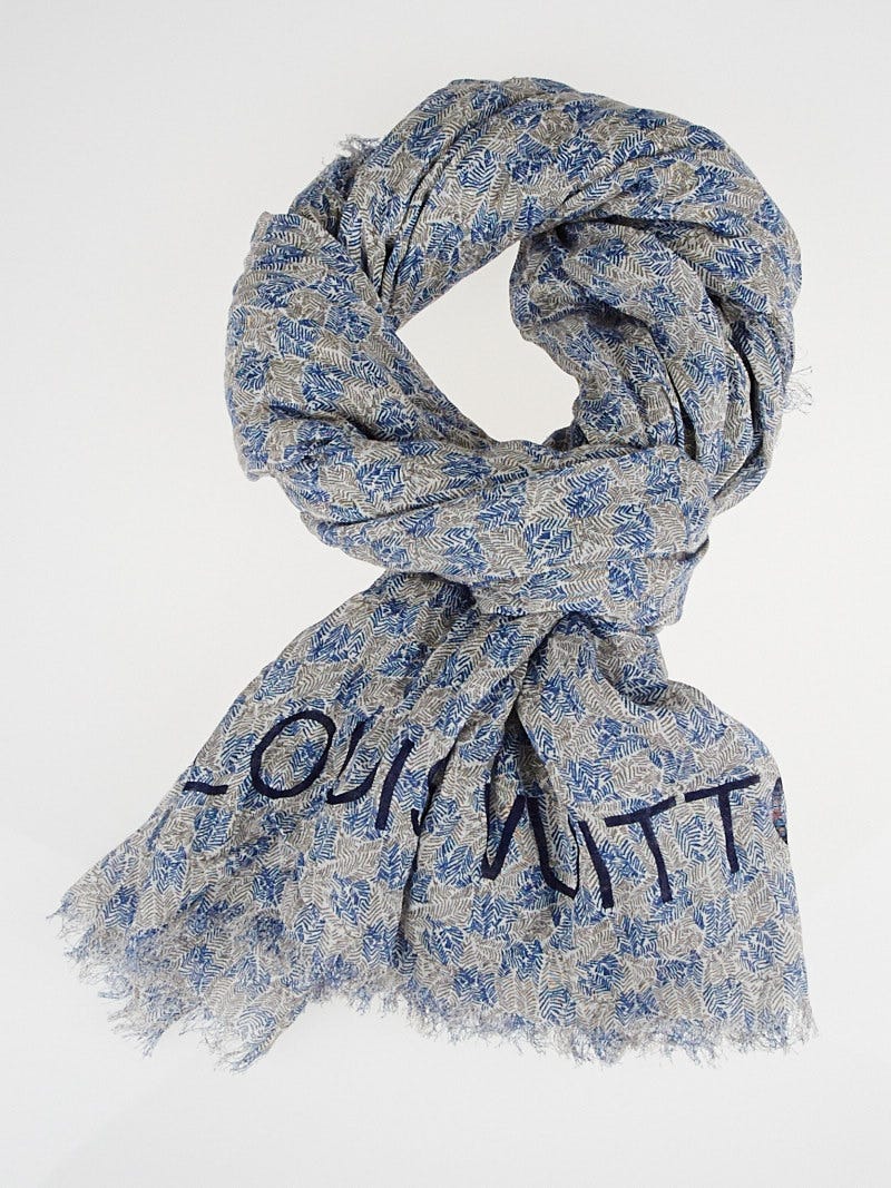 Louis Vuitton Damier Azur Cotton/Linen Palm Stole Scarf - Yoogi's Closet