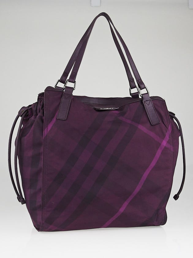 Burberry Purple Nylon Beat Check Tote Bag