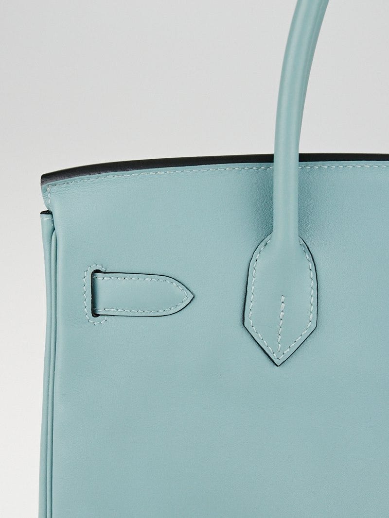 Hermes 30cm Ciel Swift Leather Palladium Plated Birkin Bag