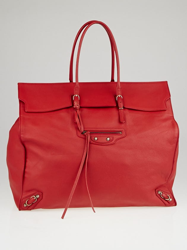 Balenciaga Rouge Calfskin Leather Papier Flap Tote Bag